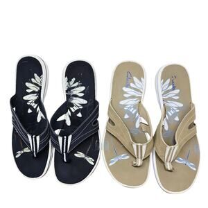 Clarks Cloudsteppers CushionSoft Bundle (2) Tan & Blue Flip Flop Womens 9